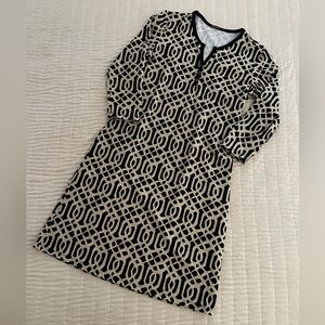 J.McLaughlin black & tan Greek key design dress